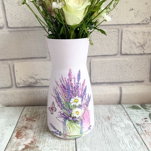 Lilac Vase, Vases for flowers, Glass vase 20cm, Pretty vase, Floral vase centrepiece, Vase gift, Mum vase, Painted vase, Butterfly vase, image 1