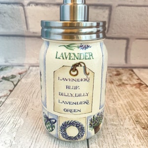 Distributeur de savon lavande, Distributeur de savon floral Royaume-Uni, Distributeur de savon pour les mains, Accessoires de salle de bain de style campagnard, Bouteille de savon peinte, Bouteille de lavage des mains