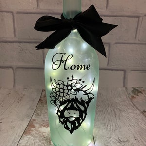 Highland cow light, Personalised light up bottle, Highland cow home decor, Highland cow gifts for women, Farmhouse table lamp, Highland coo Cool White