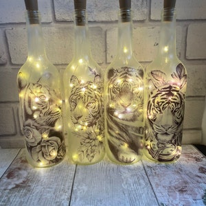Tiger light, Tiger lover, Tiger gifts, Light up bottle, Tiger lamp, Light up bottle, Tiger flower, Tiger decor, Decorated bottles, Ornament