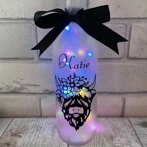 Highland cow light, Personalised light up bottle, Highland cow home decor, Highland cow gifts for women, Farmhouse table lamp, Highland coo image 5