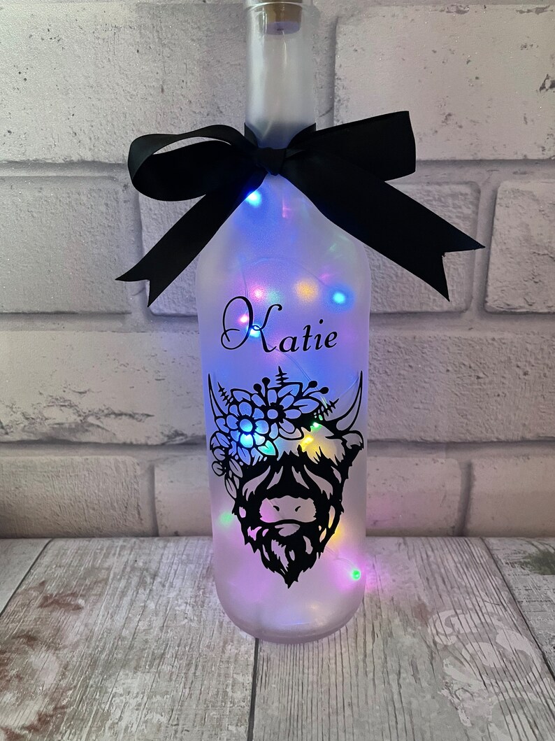 Highland cow light, Personalised light up bottle, Highland cow home decor, Highland cow gifts for women, Farmhouse table lamp, Highland coo image 5