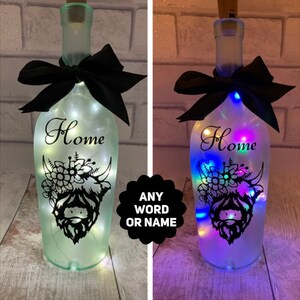 Highland cow light, Personalised light up bottle, Highland cow home decor, Highland cow gifts for women, Farmhouse table lamp, Highland coo image 2