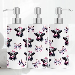 Cow soap dispenser sublimation wrap, 18oz soap dispenser, Digital download design, Bow soap pump png, Downloadable image file, Body lotion