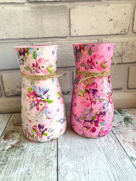 Pink Vase Glass Unique Glass Vase Painted Vase Vase Gifts Etsy