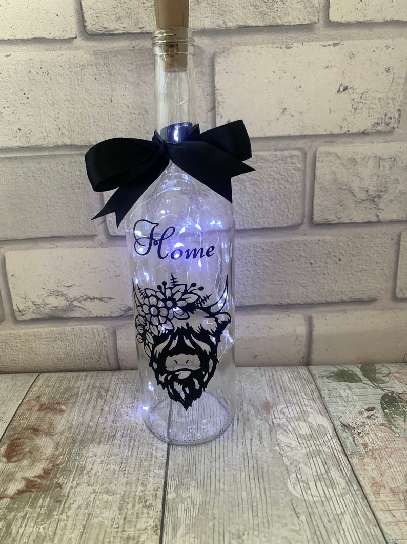 Highland cow light, Personalised light up bottle, Highland cow home decor, Highland cow gifts for women, Farmhouse table lamp, Highland coo image 4