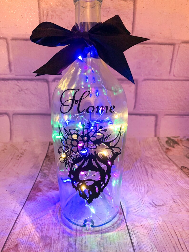 Highland cow light, Personalised light up bottle, Highland cow home decor, Highland cow gifts for women, Farmhouse table lamp, Highland coo image 9