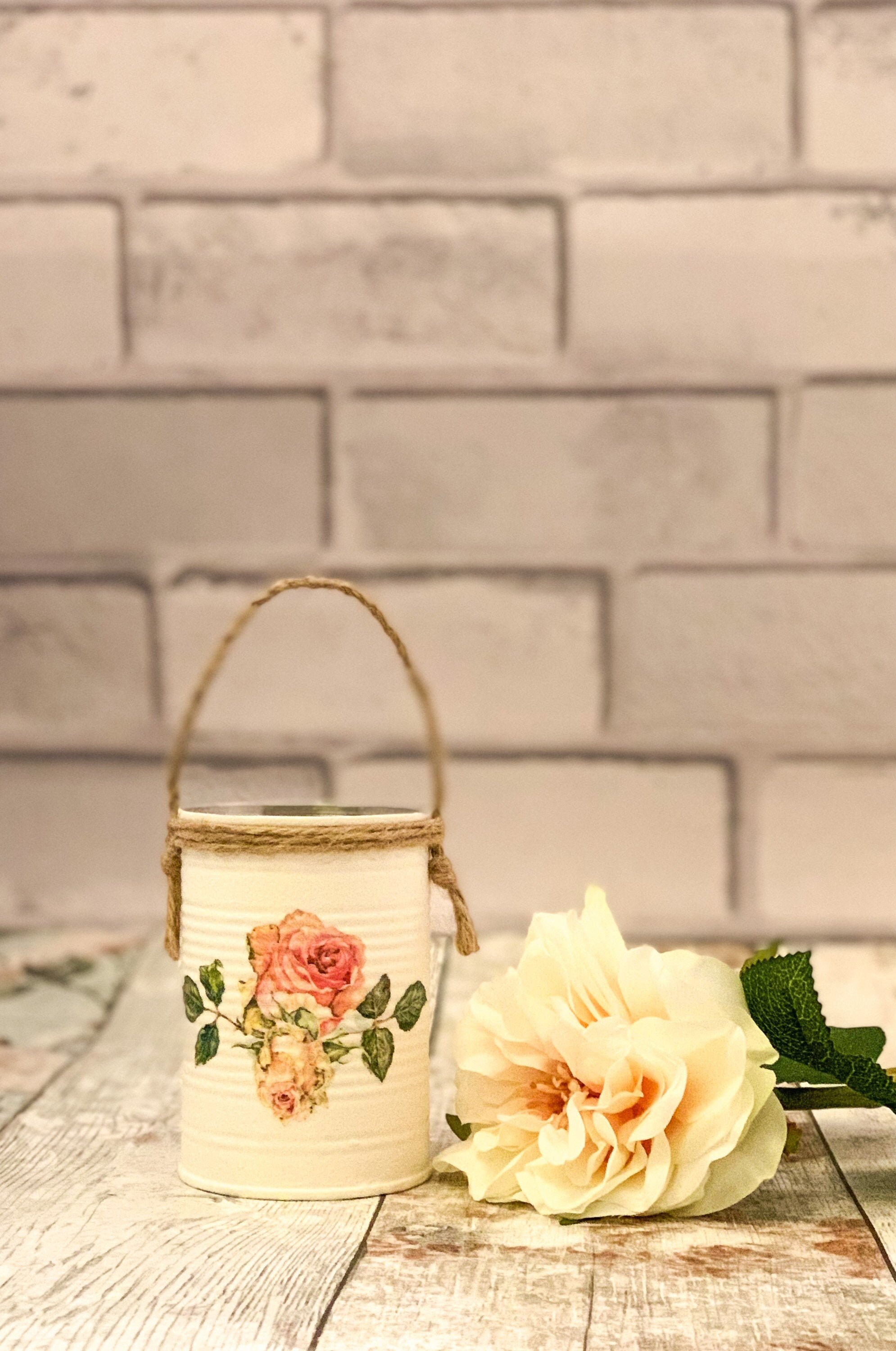 Floral Tin Can Rose Home Decor Gifts for Her Decoupage Tin Etsy UK
