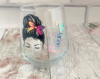 Personalised wine glass, Girly wine glass, Wine glass for women, Stemless wine glasses, Wine gift for her, Birthday gift for friend,