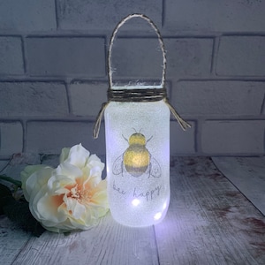 Bee lantern, Bee light, Hanging bee decoration, Bumble bee gifts, Light up jars, Gift for bee lover, Bee happy gift, Glow jar, Home decor