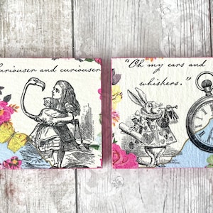 Alice in Wonderland coaster,Alice in Wonderland table decor, Alice in Wonderland home decor, White rabbit, Slate coasters, Set of 2 coasters