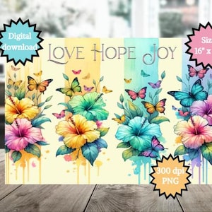 Love hope joy sublimation bundle cutting board design glass kitchen board chopping board digital download PNG butterfly and flower home gift