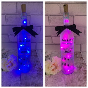 Gender reveal gift, Gender reveal ideas, Gender reveal table decorations, Baby gender reveal, Gender reveal bottle, Light up bottle, Party