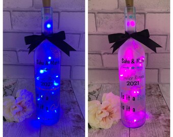 Gender reveal gift, Gender reveal ideas, Gender reveal table decorations, Baby gender reveal, Gender reveal bottle, Light up bottle, Party