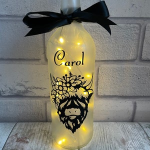 Luce mucca delle Highland, bottiglia luminosa personalizzata, decorazioni per la casa mucca delle Highland, regali mucca delle Highland per le donne, lampada da tavolo fattoria, mucca delle Highland