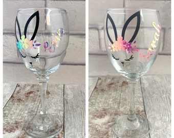 Bunny wine glass, Rabbit gin glass, Easter wine glasses, Easter gift, Easter mug, Personalised wine glass, Easter bunny gift, Stemless wine