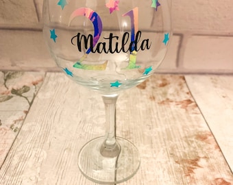 Birthday gin glass, Personalised gin glass 18th, Milestone birthday gifts, Gin lover gifts, Personalised drinking glasses, Custom gin glass