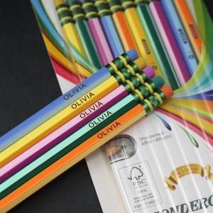 Personalized Striped Pencils | 10 Pack | Engraved Ticonderoga Pencils | Back to School