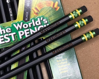 Personalized Black Pencils | 12 Pack of #2 Pencils | Subtle Engraving on Ticonderoga Black Pencils