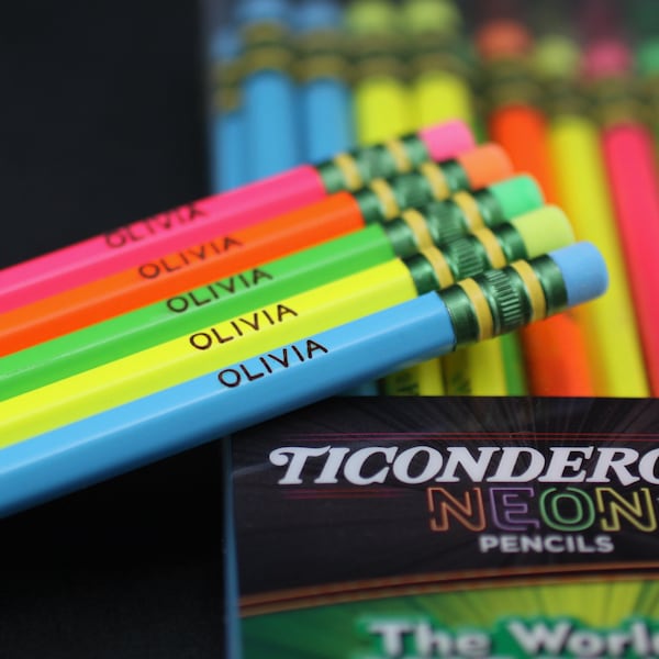 Personalized Neon #2 Pencils | 10-Pack or 18-Pack | Engraved Ticonderoga Neon Pencils