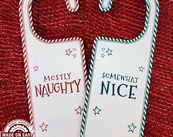 Mostly Naughty | Somewhat Nice | Christmas Door Hanger | Door Sign | Red & Green Acrylic | Personalize