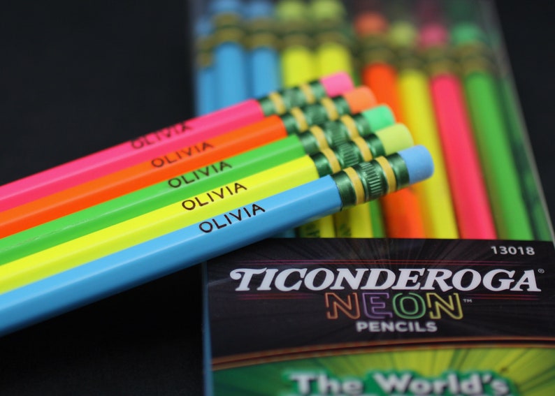 Personalized Neon 2 Pencils 10-Pack or 18-Pack Engraved Ticonderoga Neon Pencils image 1