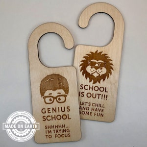 Remote School Door Hanger Genius School Home Schooling Shhh... I'm Trying To Focus Genius Boy & Lion Personalize Boy & Lion