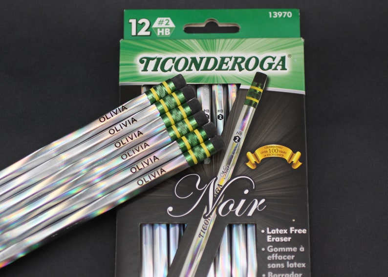 Personalized Noir 2 Pencils 6, 12 or 24 Pack Engraved Ticonderoga Black Wood Pencils image 2