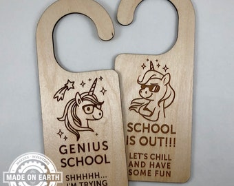 Home Schooling Door Hanger | Genius School | Shhh... I'm Trying To Focus | Genius / Chill Unicorn