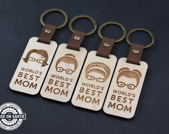 World's Best Mom Keychain | Mom's Birthday Present | Mother's Day Gift | Engraved Wood Key Chain