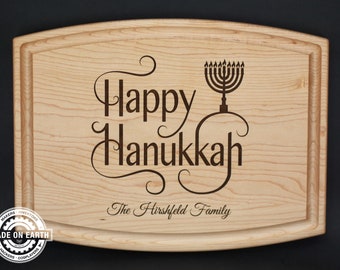 Happy Hanukkah with Menorah Cutting Board | Holiday Cutting Board | Jewish Gift | Housewarming Gift | Holiday Decor | Personalize