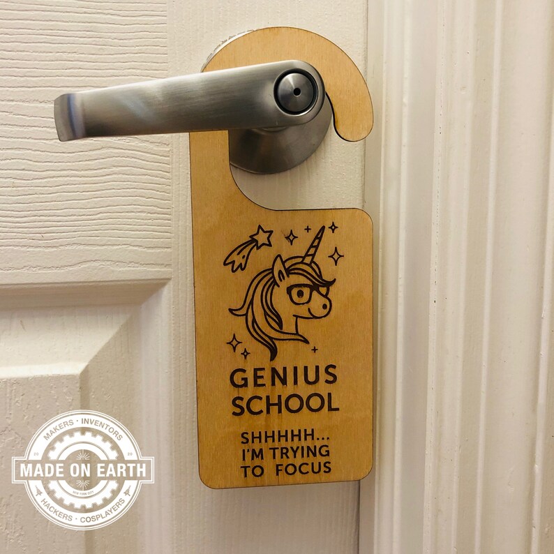 Remote School Door Hanger Genius School Home Schooling Shhh... I'm Trying To Focus Genius Boy & Lion Personalize image 10