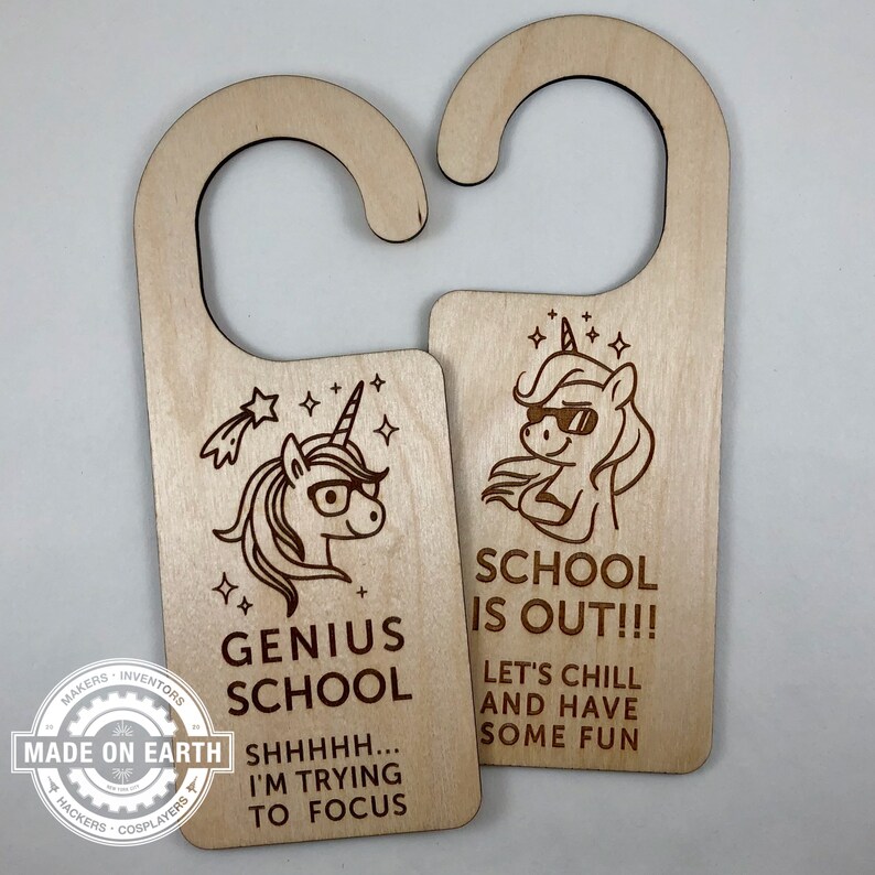 Remote School Door Hanger Genius School Home Schooling Shhh... I'm Trying To Focus Genius Boy & Lion Personalize Unicorn