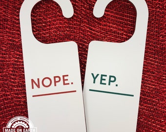 Nope Yep | Do Not Disturb Sign | Work Door Hanger | Door Sign | Office Sign | Red & Green Christmas Edition | Personalize