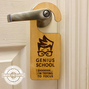 Remote School Door Hanger Genius School Home Schooling Shhh... I'm Trying To Focus Genius Boy & Lion Personalize image 9