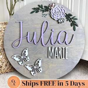 Butterfly Flower Nursery Sign, Personalized Gift, Nursery Name Sign, Nursery Wall Art, Boho Nursery Decor, Girl Nursery Decor