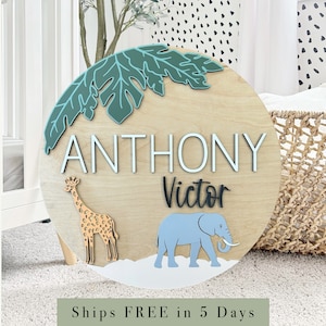 Safari Nursery Name Sign, Shiplap Name Sign, Custom Baby Shower Gift, Animal Boy Name Sign, Wooden Kid Room Decor