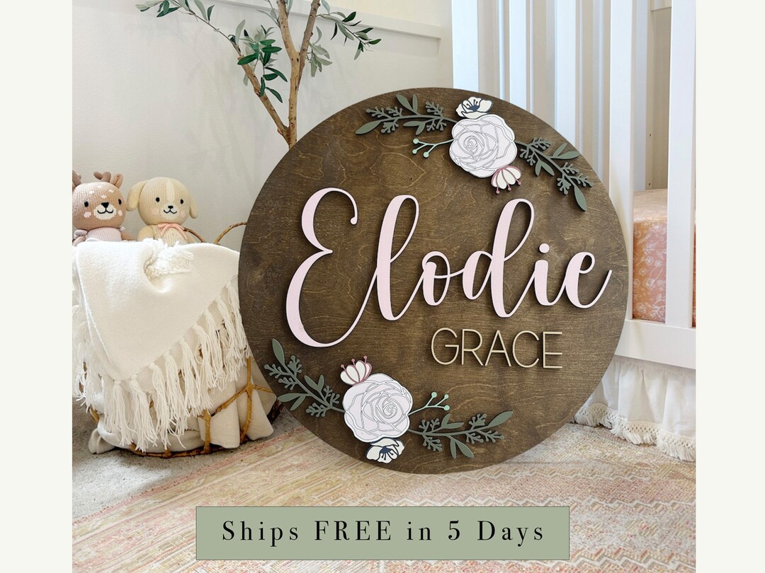 Rose Flower Nursery Sign, Personalized Gift, Nursery Name Sign, Nursery ...