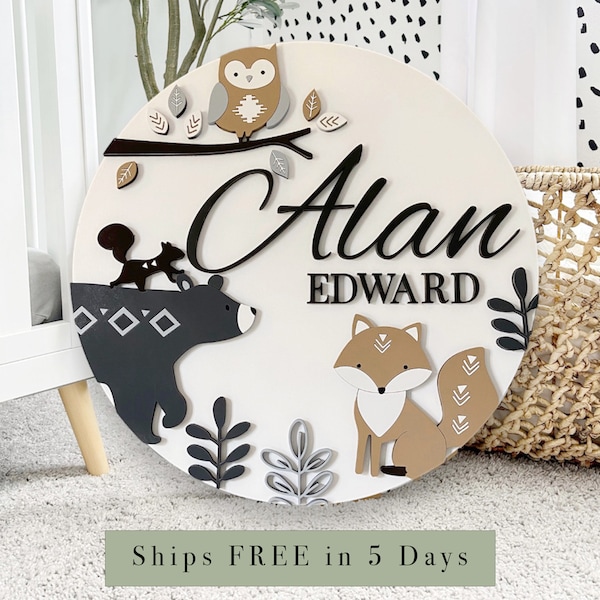 Woodland Nursery Name Sign, Shiplap Name Sign, Custom Baby Shower Gift, Woodland Theme Boy Name Sign, Wooden Kid Room Decor