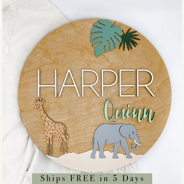 Safari Nursery Name Sign, Shiplap Name Sign, Custom Baby Shower Gift, Animal Boy Name Sign, Wooden Kid Room Decor