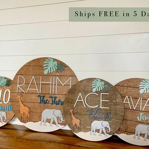 Safari Nursery Name Sign, Shiplap Name Sign, Custom Baby Shower Gift, Animal Boy Name Sign, Wooden Kid Room Decor
