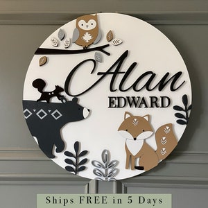 Woodland Nursery Name Sign, Shiplap Name Sign, Custom Baby Shower Gift, Woodland Theme Boy Name Sign, Wooden Kid Room Decor