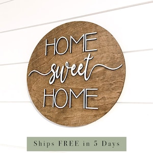 Home Sweet Home Wooden Sign, Round Wood Door Hanger Sign for Entryway Decor, Wood Sign for Entryway