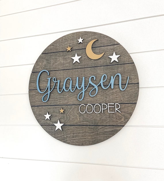 Moon and Stars Nursery Sign  Custom Baby Name Sign  Nursery