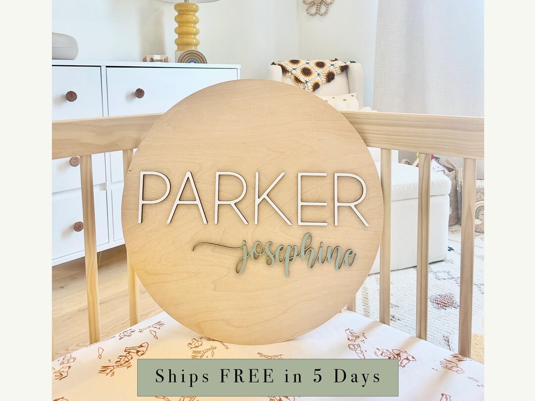 Round Wood Nursery Name Sign , Name Sign for Nursery Girl, Boy, Above ...