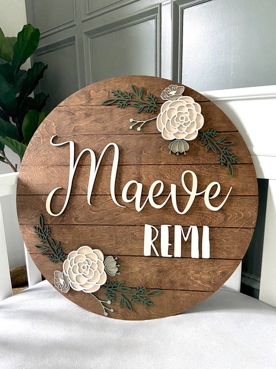 Round Shiplap Nursery Name Sign  Baby Girl Sign  Round Wood