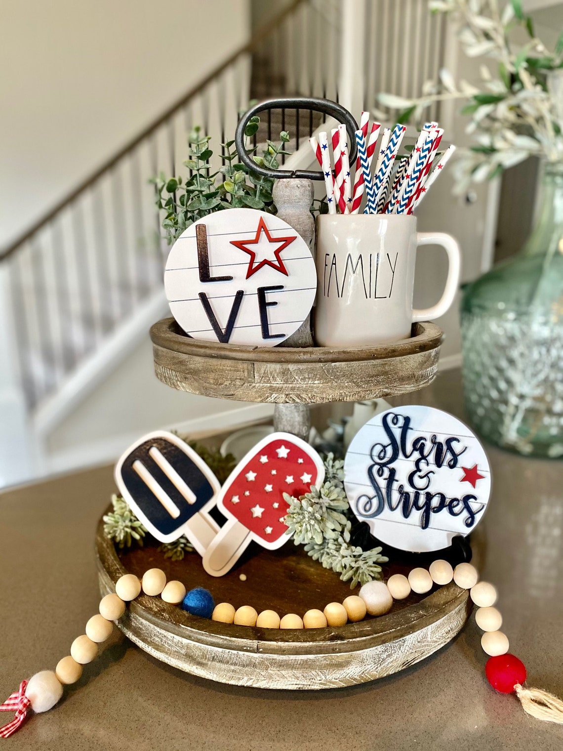 4th of July tier tray decor Farmhouse Tiered Tray Decor USA Etsy