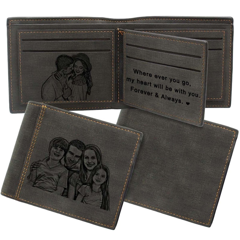 Custom Engraved Wallet, Personalized Photo Wallets Gifts for Men, Husband, Dad, Son, Boyfriend, Personalized Gifts 