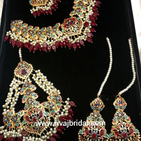 Pakistani Indian Asian bridal wedding hyderabadi navratan jewelry set