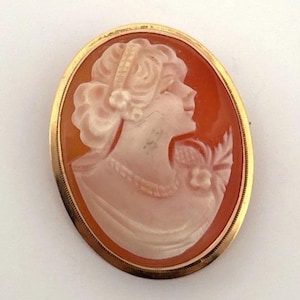Vintage Hand-Carved Shell Cameo 14K Gold 3.57g Pendant Brooch 3.75cm x 2cm